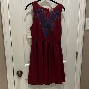 Everly Maroon Dress with Blue Embroidery